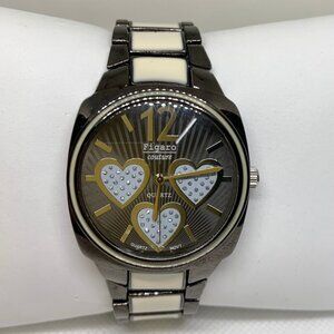 Figaro couture quartz watch black white tone hearts dial quartz 35mm running